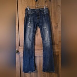 Miss Me Women's Distressed Dark Blue Bootcut Jeans